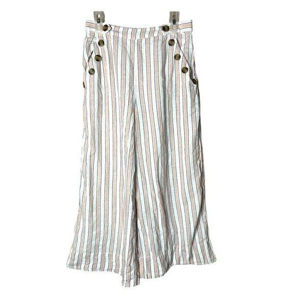 American Eagle High Waisted Side Button Linen Blend Cropped Pants Size S - Picture 1 of 12